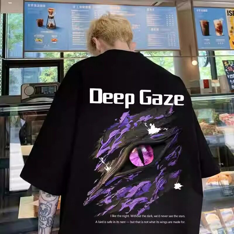 暗黑风恶魔之眼印花短袖T恤男夏季2026新款大码宽松高街潮牌上衣