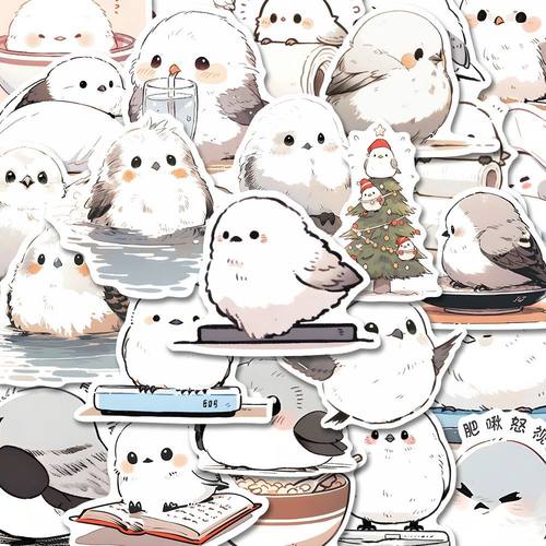 超萌北长尾山雀贴纸可爱卡通贴画