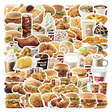 128张食物贴纸汉堡薯条蛋挞行李箱笔记本电脑手账本手机壳DIY贴画