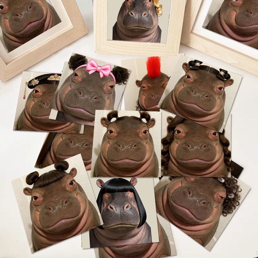 河马水光肌贴纸趣味抽象搞笑贴画