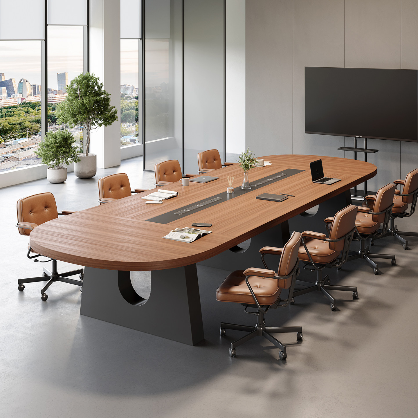 新中式实木长方形会议桌椅