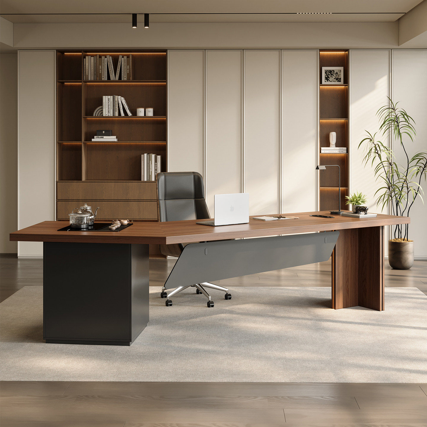 老板桌主管桌实木桌脚简约现代家具经理桌办公茶台一体桌办公桌椅