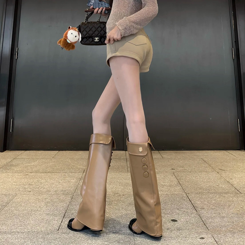 法式高级小香风拼色长筒骑士靴