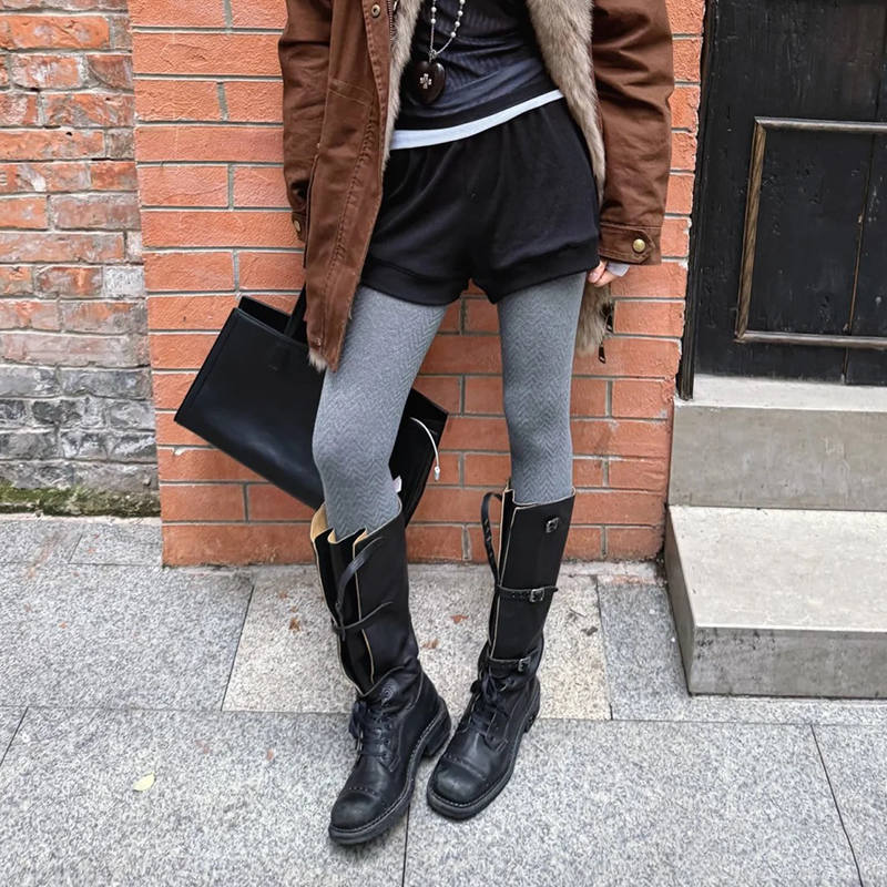 miu家黑色复古战损高筒骑士靴