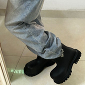 2025年新款 增高厚底米奇大头鞋 女网红短靴圆头巴黎雨靴黑色马丁靴