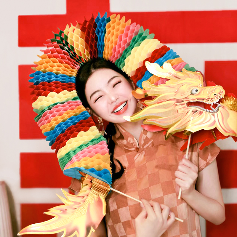 新年结婚龙拍照道具拉花舞龙儿童表演彩龙新娘游戏婚礼春节