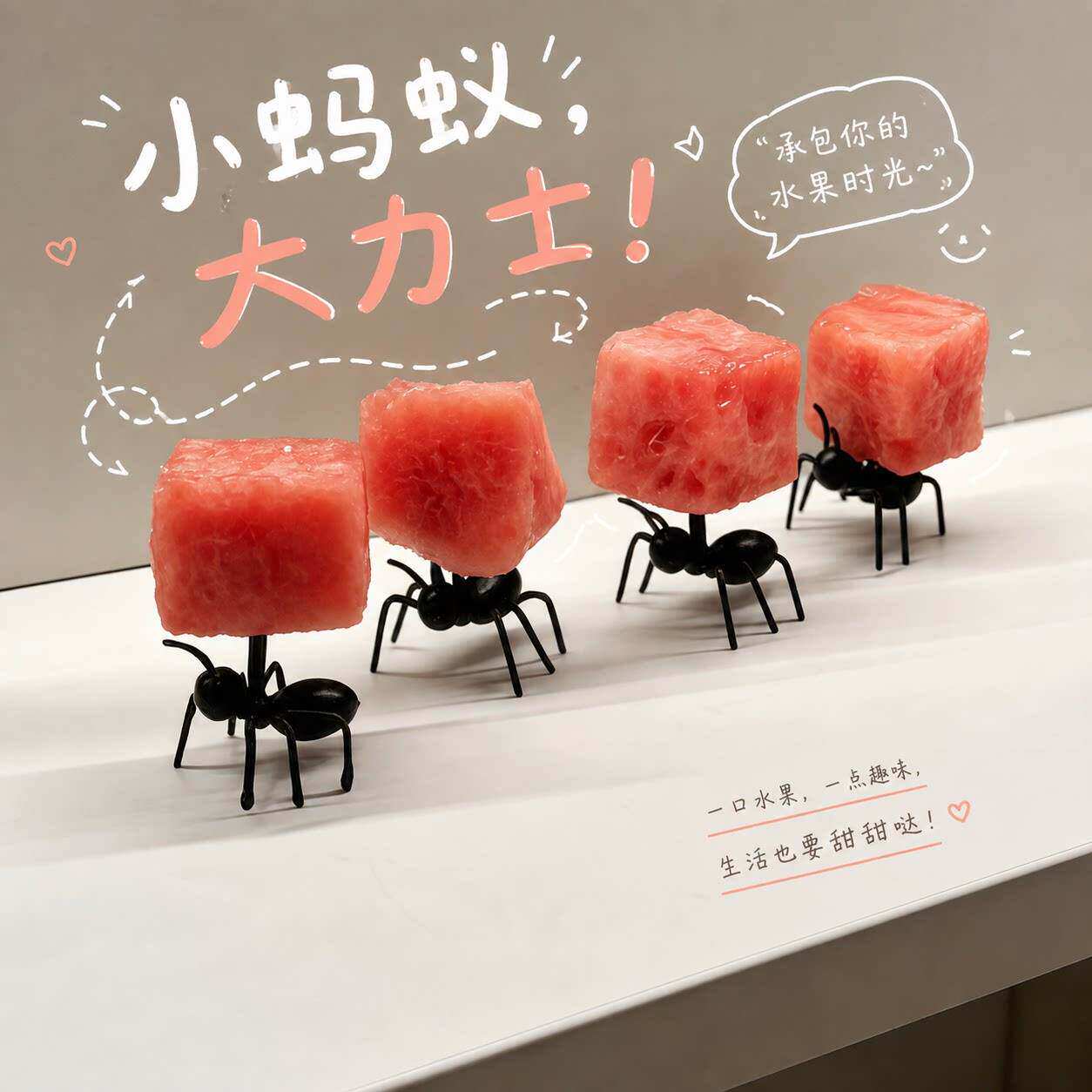 小蚂蚁水果签创意抽象可爱叉子儿童派对聚会零食小蛋糕摆盘小道具