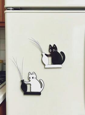 可插花小猫推瓶子磁吸式冰箱贴收