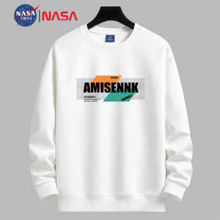 NASA秋冬款卫衣男圆领加绒加厚时尚潮流宽松长袖青少年宽松外套潮