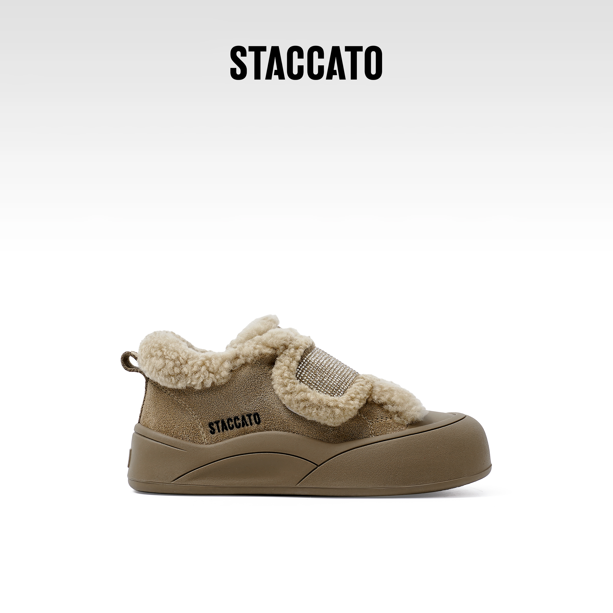 Staccatokids思加图童鞋厚底毛毛鞋女冬季加绒板鞋魔术贴保暖棉鞋