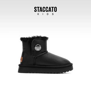 思加图童鞋女童冬季加绒加厚保暖棉鞋儿童雪地靴中大童羊毛皮靴