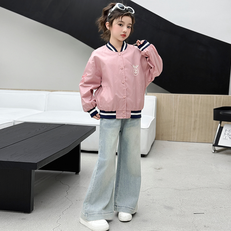 学生棒球外套女超酷机车服潮装百搭酷帅外出服痞帅2025儿童春秋季