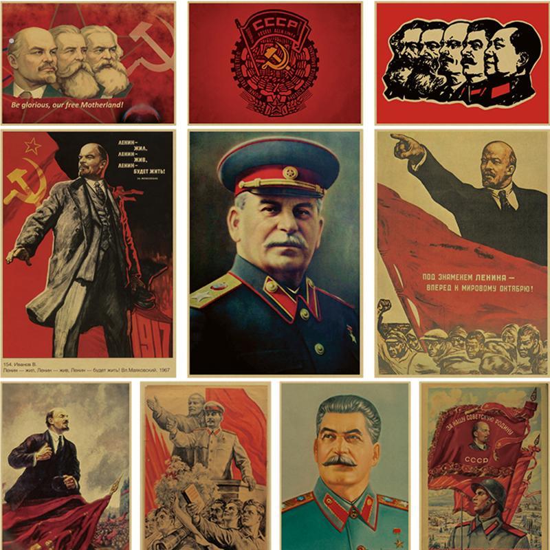 斯大林画像伟人马克思列宁红色革命复古画像牛皮纸海报客厅工艺画
