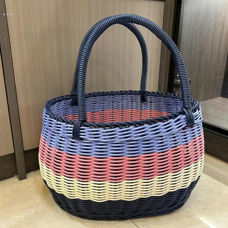 塑料蓝子网红手工编织菜篮采摘篮购物篮鸡蛋篮花篮潮流手工手提篮