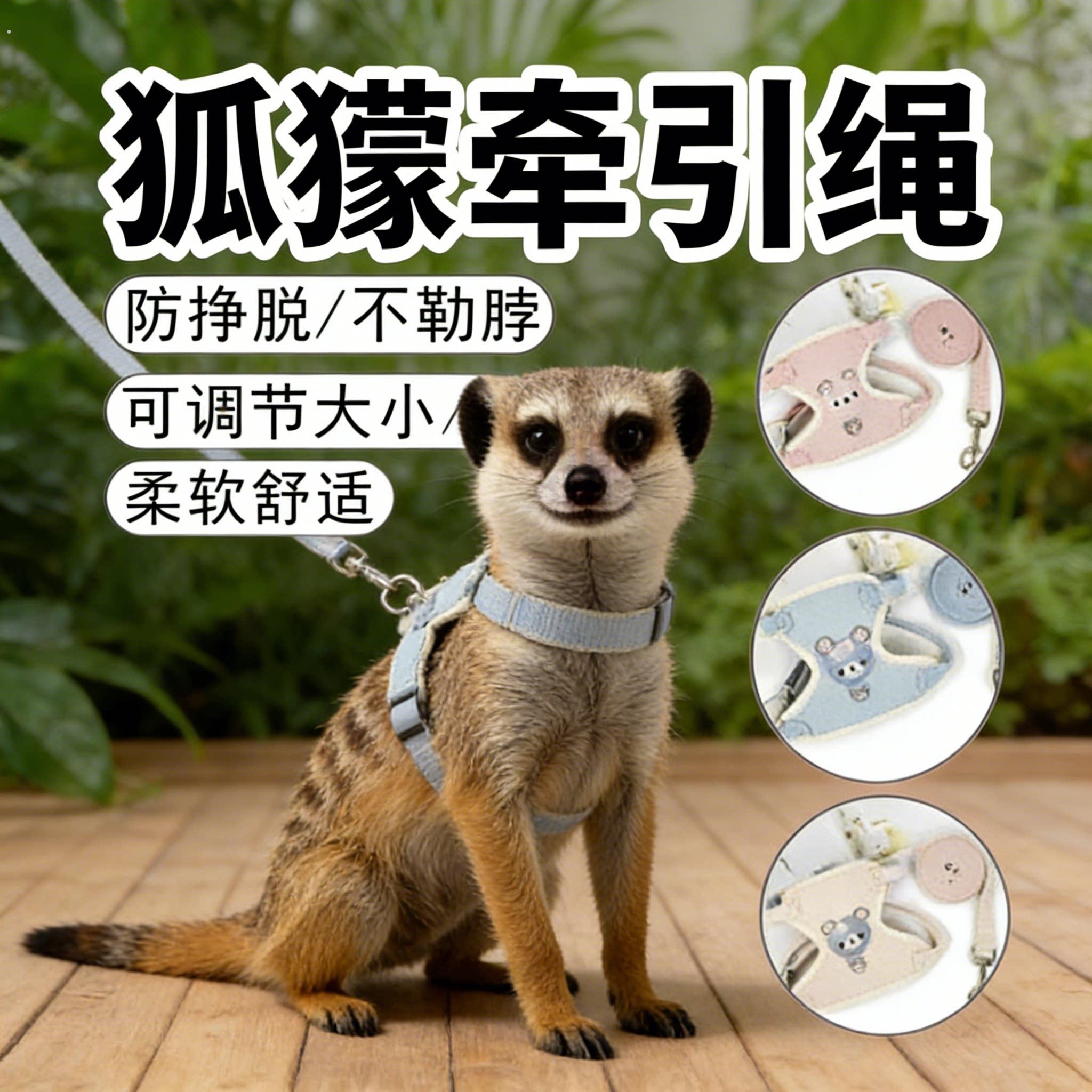狐獴专用牵引绳外出遛宠可调节背带防挣脱神器小号小宠出门用品
