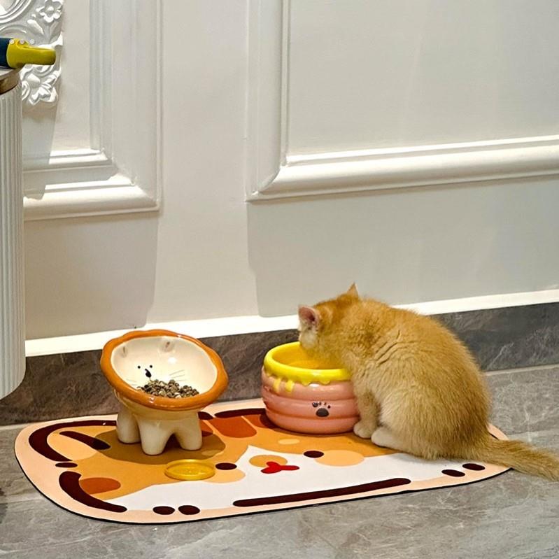 蜂蜜罐猫碗陶瓷猫食盆不易打翻保护颈椎防黑下巴斜口粮碗水碗