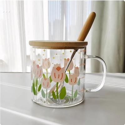 清新玻璃杯女高颜值带盖子家用刻度牛奶早餐茶杯ins风饮料咖啡水
