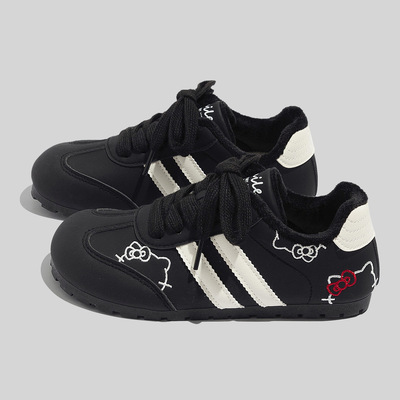 休闲鞋女加绒皮面可爱德训鞋