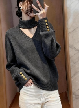 时尚轻熟风镂空针织衫秋冬新款软糯内搭巨好看气质显瘦打底毛衣女