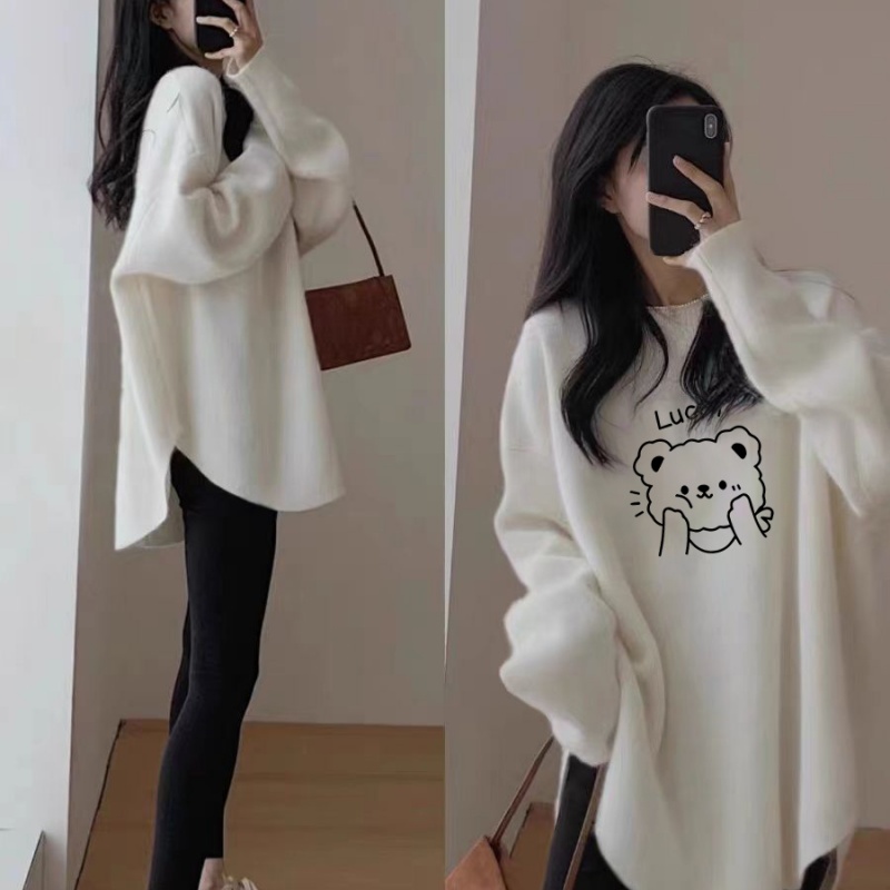 咖色德绒打底衫女秋冬新款中长款遮屁股大码加绒搭配鲨鱼裤的上衣