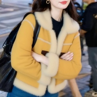 棕色小香风羊羔毛加厚外套女2026冬季新款皮毛一体超厚实毛绒上衣