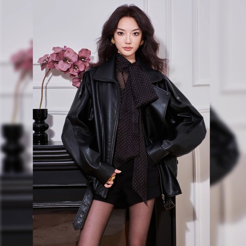 美式高级感皮衣外套女2025秋季新款宽松时尚百搭洋气机车皮夹克潮,女装/女士精品,皮衣,淘宝优惠券,粉丝福利购,淘宝优惠卷