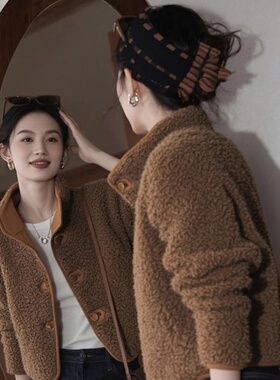 2025秋冬新款超好看减龄漂亮洋气今年流行爆款棕色皮毛一体短外套