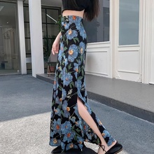 夏季侧开叉碎花雪纺半身裙女2025新款法式风情万种包臀鱼尾长裙子