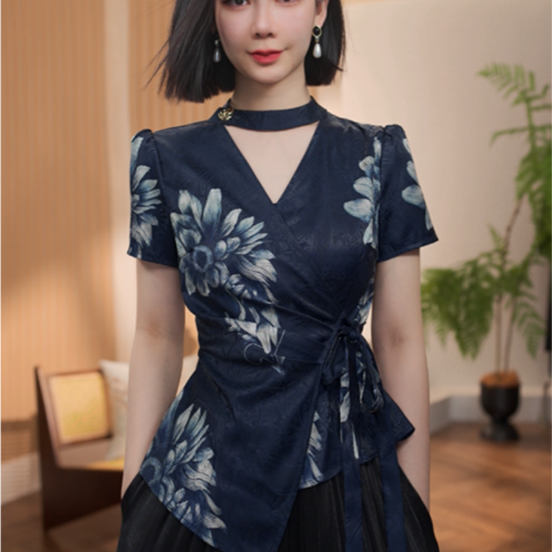 新中式国风衬衫女夏季2025新款清冷贵气感穿搭高级感提花上衣潮