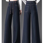 女春季 百搭显瘦阔腿裤 新款 松紧腰牛仔裤 时尚 高腰宽松直筒裤 长裤 子