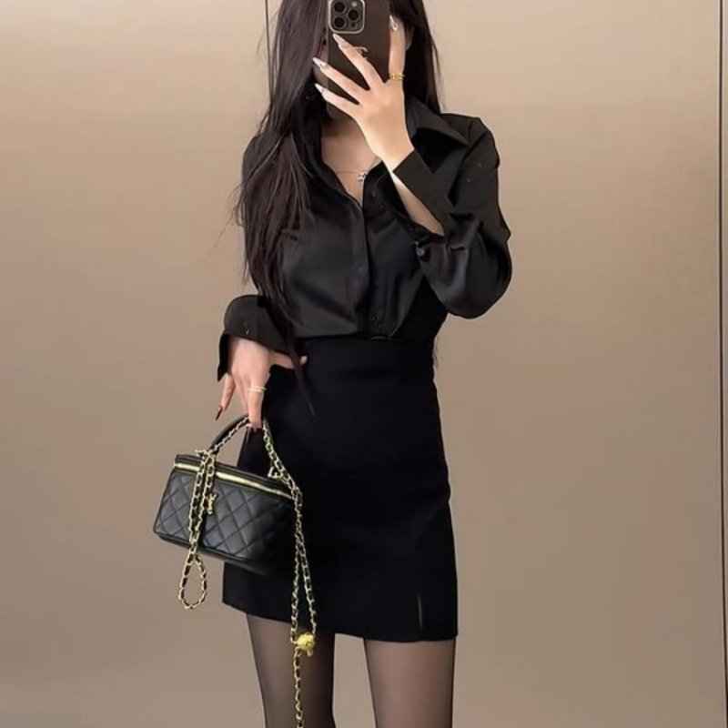 高级感气质长袖衬衫女早春新款高腰显瘦半身短裙御姐职业两件套装,女装/女士精品,时尚套装,淘宝优惠券,粉丝福利购,淘宝优惠卷