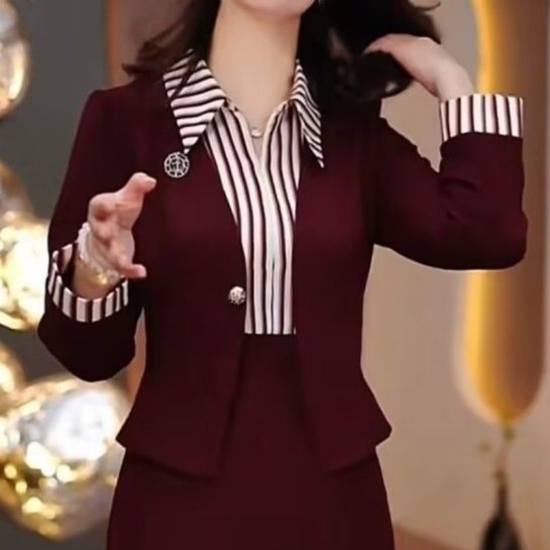 高级弹力梭织精纺洋气拼色假俩件礼服裙2025春秋新款中长款修身裙