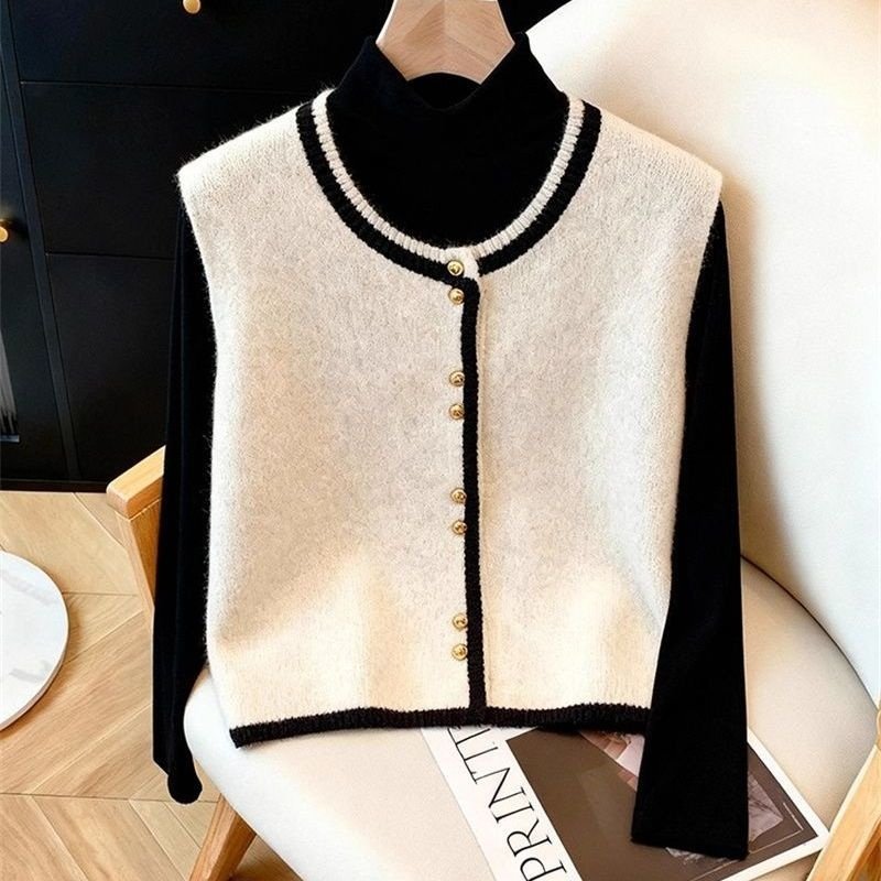 2026冬季小香风圆领针织马甲女撞色珍珠扣无袖背心叠穿打底两件套,女装/女士精品,毛针织衫,淘宝优惠券,粉丝福利购,淘宝优惠卷