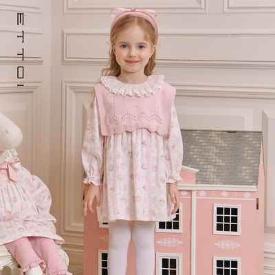 朗姿童装/ETTOI爱多娃女童套装甜美娃娃领连衣裙/马甲2025秋新款