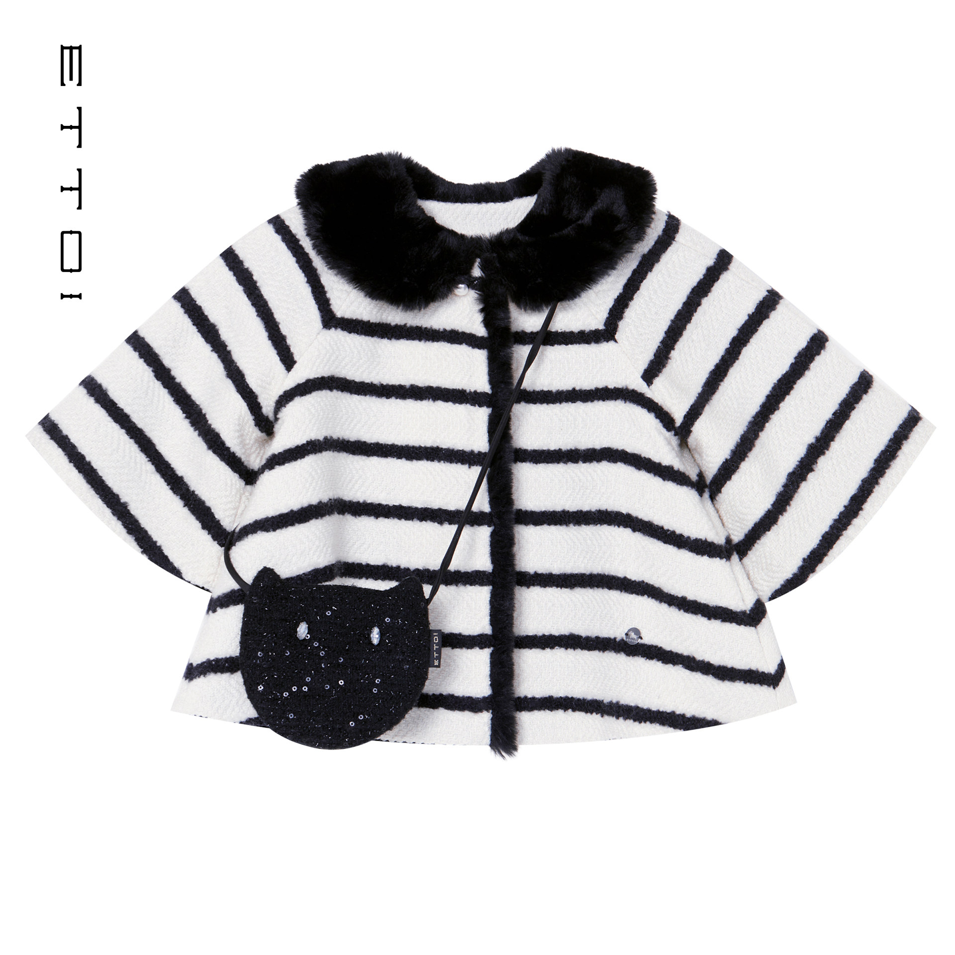 【绵羊毛】ETTOI爱多娃女童斗篷条纹百搭保暖精致外套冬季新款,童装/婴儿装/亲子装,普通外套,淘宝优惠券,粉丝福利购,淘宝优惠卷