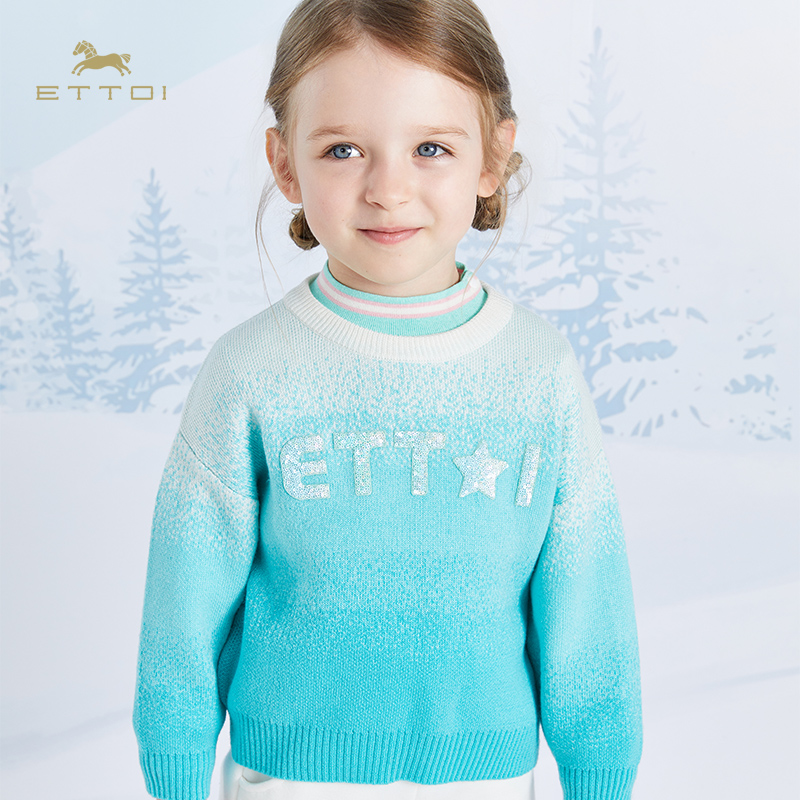 【朗姿集团】ETTOI爱多娃女童圆领毛衣渐变洋气套头绵羊毛针织