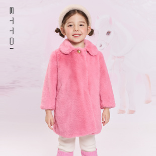 朗姿童装/ETTOI爱多娃儿童中长款外套女童娃娃领大衣2025冬季新款