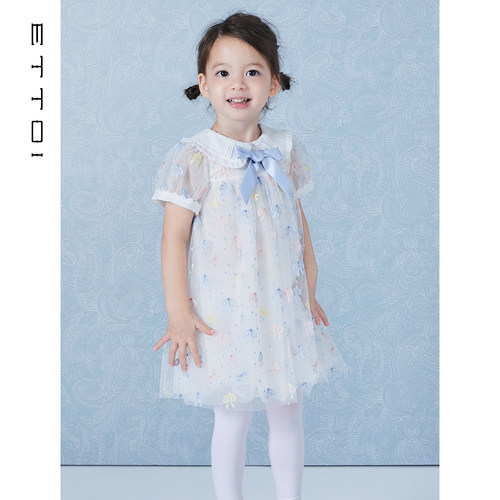 朗姿童装/ETTOI爱多娃女童重工刺绣连衣裙儿童娃娃领公主裙夏新款