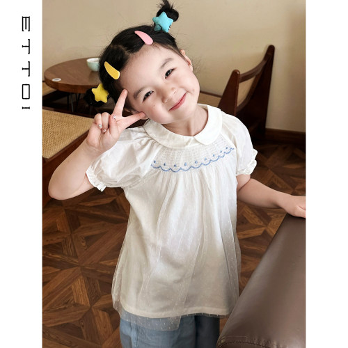 朗姿童装/ETTOI爱多娃女童百搭短袖儿童娃娃领甜美T恤夏季新款