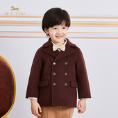 ETTOI爱多娃儿童英伦风双排扣大衣男童外套冬季 羊毛 新款 兔毛