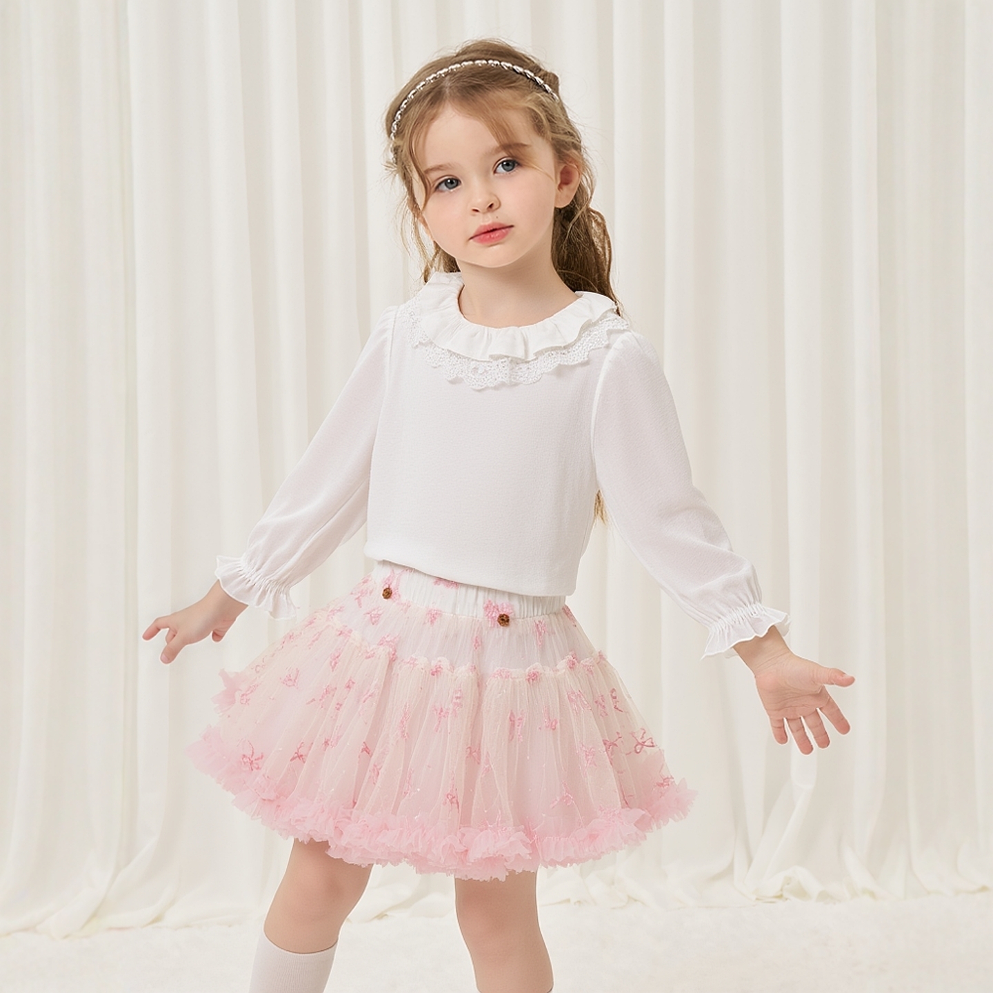 【100纯棉】ETTOI爱多娃女童长袖T恤内搭娃娃领打底衫2025秋新款