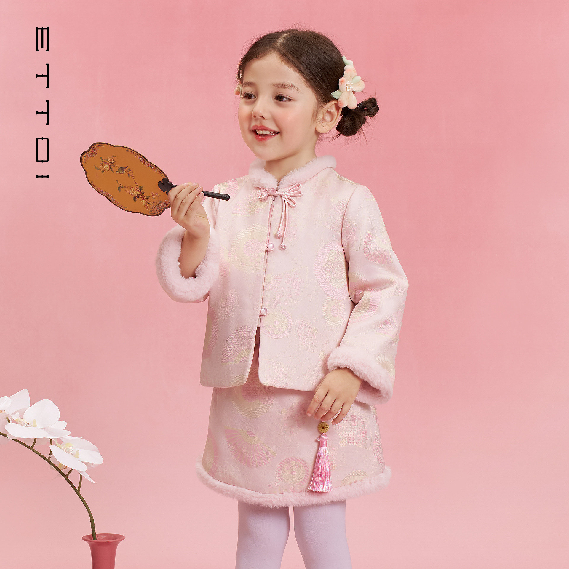 朗姿童装/ETTOI爱多娃女童新中式套装短外套/半身裙2025冬季新款