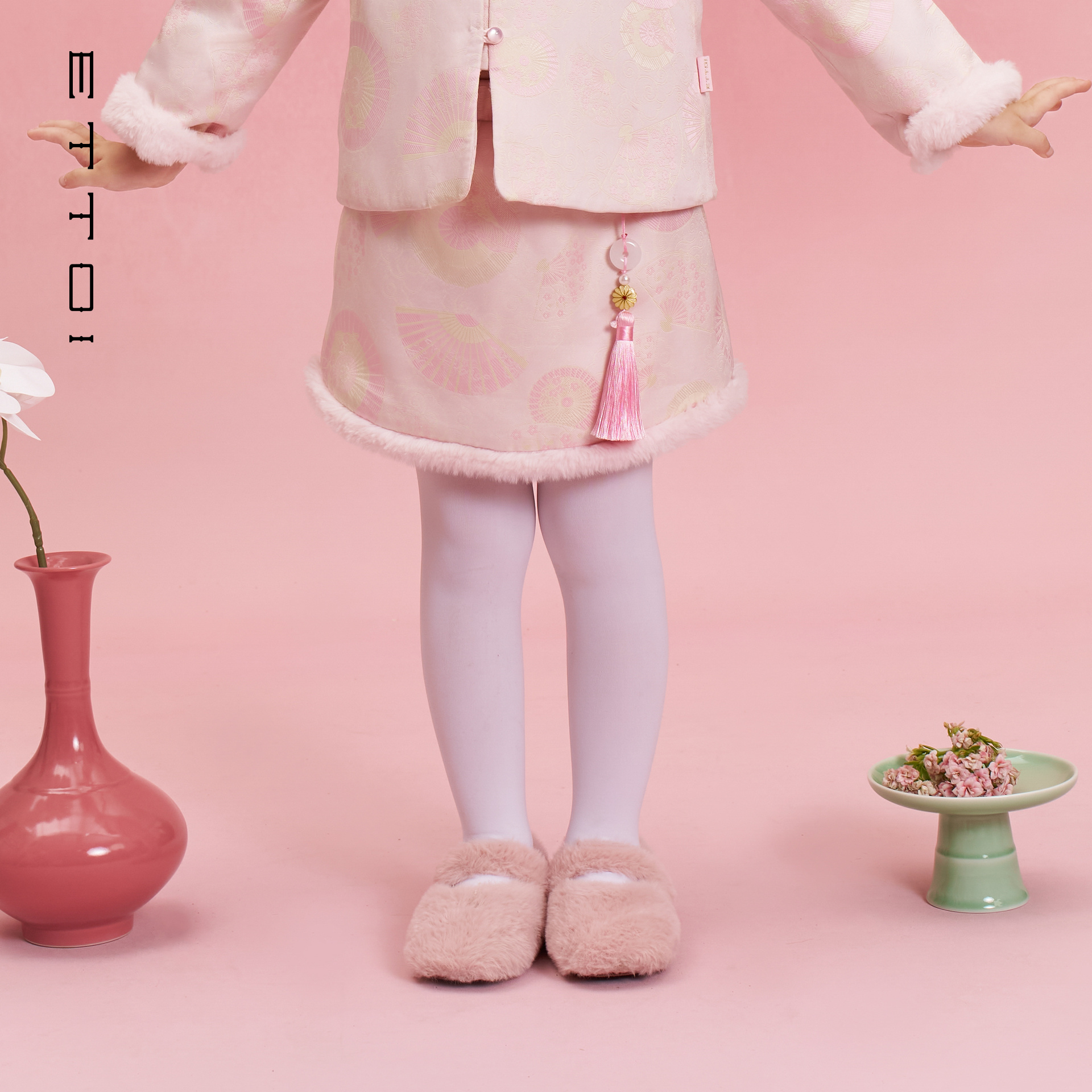 朗姿童装/ETTOI爱多娃儿童夹棉新中式半身女童短裙2025年冬季新款