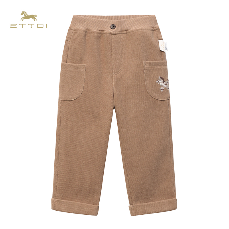 【朗姿集团】ETTOI爱多娃儿童裤子秋冬小马刺绣舒适驼色休闲裤时