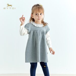 朗姿童装/ETTOI爱多娃童装春秋款灰色长袖假两件女童连衣裙洋