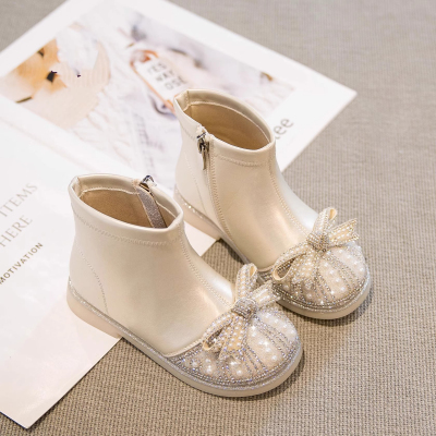 真皮女童靴子儿童公主短靴