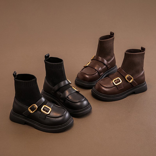 真皮女童鞋子儿童马丁短靴子2025秋冬季皮靴袜靴女孩加绒公主洋气