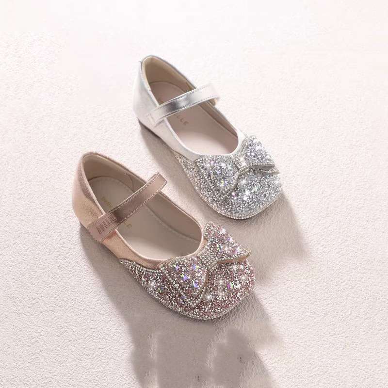 真皮女童鞋水晶公主鞋