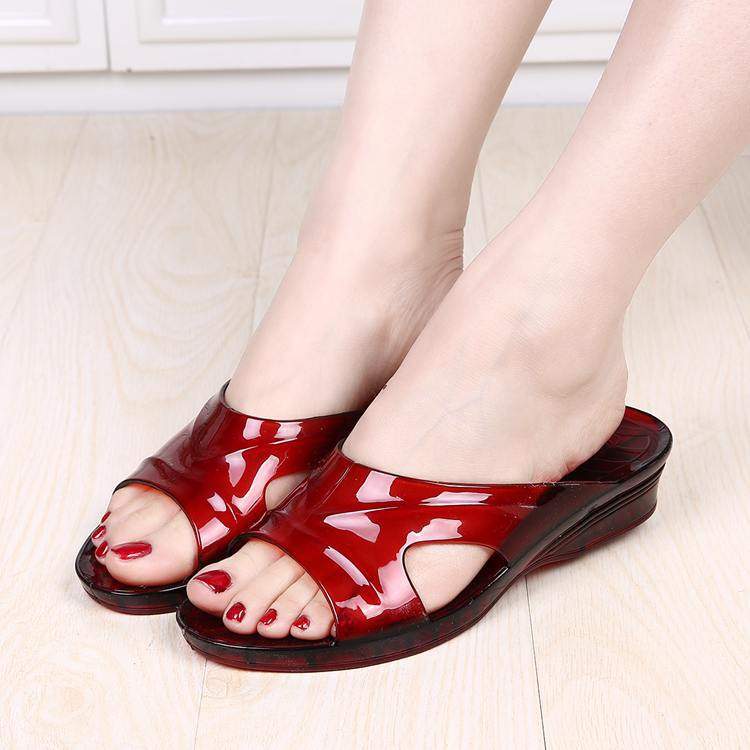 凉鞋韩版时尚托鞋防滑浴室女士外穿厚底坡跟透明水晶塑料冲凉拖鞋