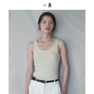 【小鹿】有机棉罗纹性感细吊带圆领背心纯白色打底棉女士内搭2025